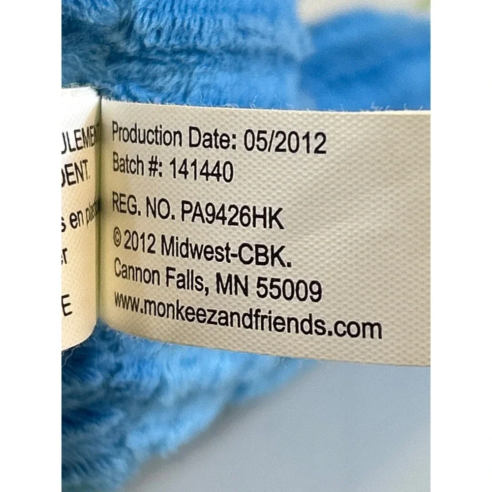 Monkeez & Friends Plush Sonny Puppy Dog Blue Corduroy‎ Green Scarf 2012
